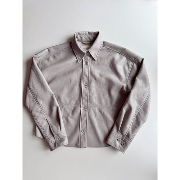 Aritzia BABATON Pelli Hip Opal Grey Vegan Leather Cropped Shirt Jacket, Size XS - Picture 5 of 15